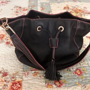 Black Leather Pull String Liz Claiborne Hobo Bag